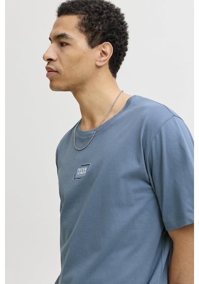 Jack & Jones Erkek Bisiklet Yaka Grafik Baskılı Tişört Mavi