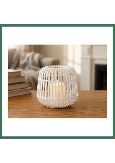 En-cag 3d Baskı Modern Kafes Tasarımlı Dekoratif Mumluk - Tealight Mumluk, Masaüstü Ev Ve Ofis Dekoru-beyaz Bss