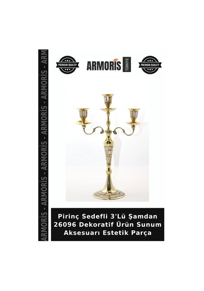 Pirinç Sedefli 3'lü Şamdan 26096 Dekoratif Ürün Sunum Aksesuarı Estetik Parça Çok Renkli
