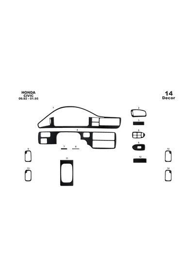 Honda Civic Torpido Kaplama 1992-1995 14 Parça Siyah Karbon