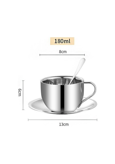 Çelik 4 Adet 3 Parça 180 Ml Çift Cidar Espresso Kahve Fincan Set Sunum Bardağı Gri