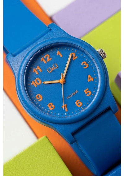 Q&q Qcg2225 Saks Mavi Rakamlı Silikon Kordonlu 38 Mm Su Geçirmez Unisex Kol Saati
