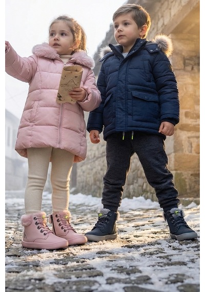 Hopfrög Furry Boots Lacivert Nubuk Barefoot Çocuk Botu Lacivert