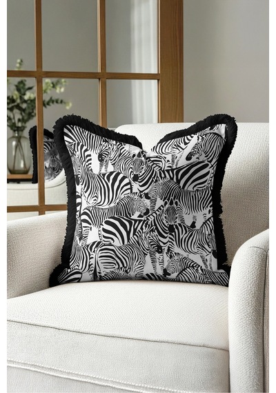 Safari Zebra Motifli Şatafatlı Saçaklı Yastık Kılıfı - Egzotik Hayvan Siyah Püsküllü Kırlent Kılıfı Buzlu Ufuk Mira Safari Zebra Motifli Şatafatlı Saçaklı Yastık Kılıfı - Egzotik Hayvan Siyah Püsküllü Kırlent Kılıfı Buzlu Ufuk Mira