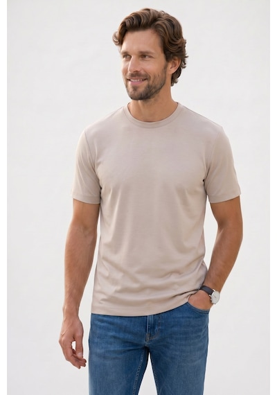 Tudors Erkek Regular Fit Klasik Kesim Ekstra Soft Modal Kumaş Bisiklet Yaka Kısa Kollu Bej Tişört-50820