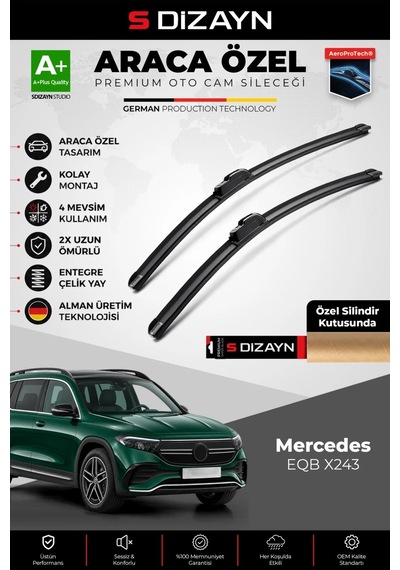 S-dizayn Mercedes Eqb X243 Ön Cam Silecek Seti 2021 Üzeri Premium Araca Özel 60-55 Cm A+ Kalite Aocs