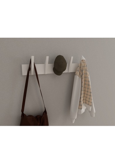 Hepsi3boyutlu Modern Duvar & Kapı Kanca Askılık - 5 Adet Beyaz Kanca Askılık - Model No : 4 Beyaz