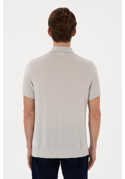 U.S. Polo Assn. Erkek Regular Fit Açık Gri Düğmeli Triko Tişört 50306455-VR001