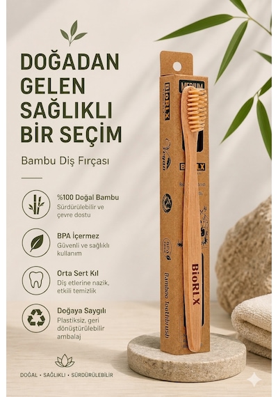 Bambu Diş Fırçası Medium 24 Adet Çevre Dostu Bpa Free - Bamboo Toothbrush
