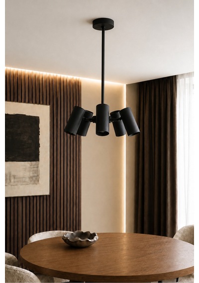 Lunex 5 Li Siyah Metal Spot Avize Hareketli Ayarlanabilir Başlıklı Gu10 Duy Uyumlu Modern Salon Mutfak Ve Yemek Masası Avizesi