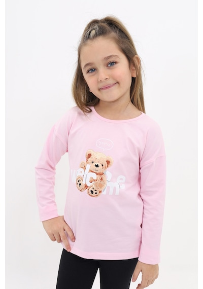 Toontoy Kids Toontoy Kız Çocuk Welcome Ayı Baskılı Tişört Açık Pembe