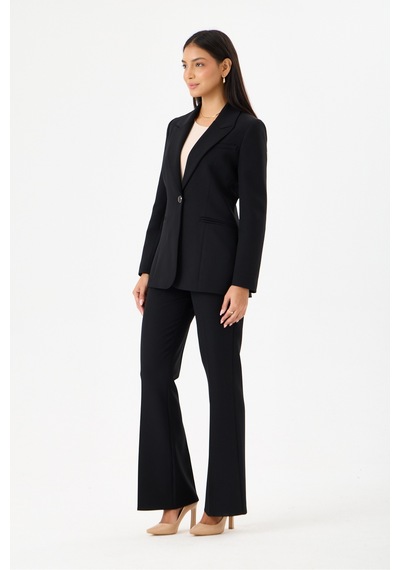 Velnara Moda Klasik Tek Düğme Ceket & İspanyol Paça Pantolon - Kadın Takım Elbise Siyah - Velnara Tasarımı Siyah - 918597742 Siyah
