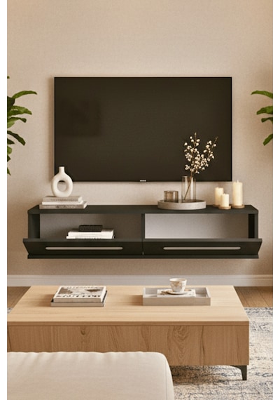 Tda1220as - Rany120 Duvara Montaj Tv Stand, Tv Rafı, Tv Sehpası Antrasit - Sılver 120cm