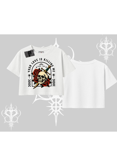 Tarzsokak Oversize Crop Tshirt Your Love Is Killing Me Dead Romance Beyaz