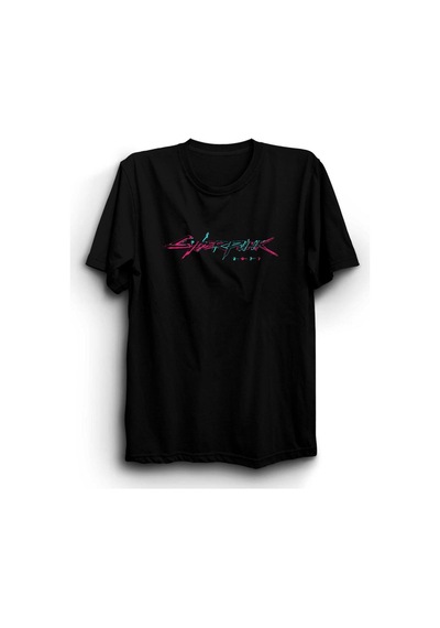 Cyber Punk Oyun Baskılı Unisex %100 Pamuk Siyah T-shirt SIYAH