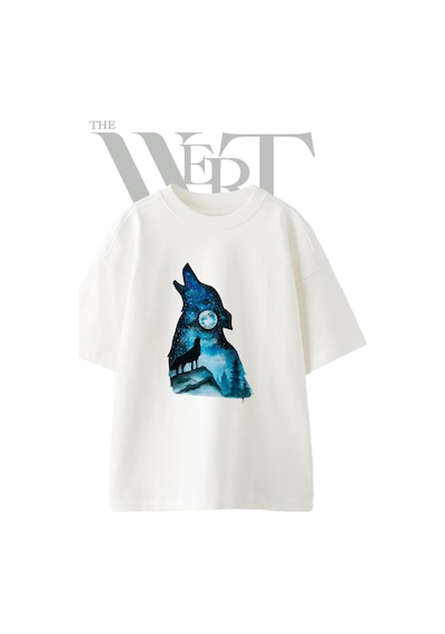 Thewert Wolf Moon 1 Tasarım Baskılı Ünisex Beyaz Oversize T-shirt