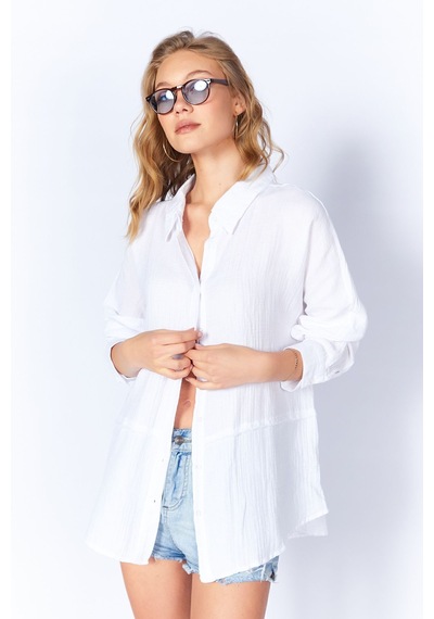 Manche Müslin Uzun Yıkamalı Oversize Rahat Kalıp Parçalı Kadın Düz Basic Gömlek Beyaz Mks166905-01 Manche Müslin Uzun Yıkamalı Oversize Rahat Kalıp Parçalı Kadın Düz Basic Gömlek Beyaz Mks166905-01
