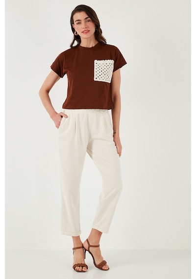 Lela Slim Fit Normal Bel Boru Paça Bayan Pantolon 668Yp5372 Taş
