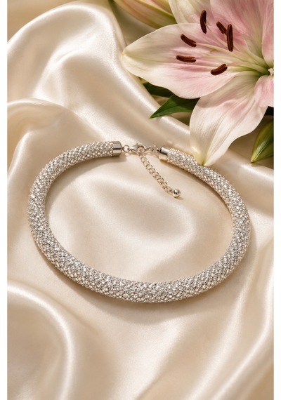 Zirkon Taşlı Işıltılı Choker Kolye Kristal Taşlı Şık Boyunluk Kadın Kolyesi Gümüş - 900687944 Gümüş
