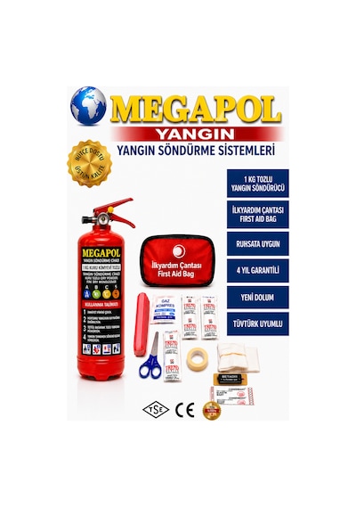 İlk Yardım Seti Ve 1 Kg Yangın Tüpü, Yangın Söndürme, Yangın Söndürme Cihazları,
