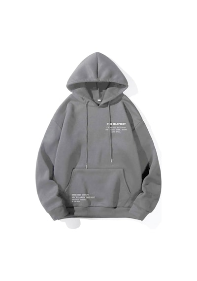 Altamira Unisex Happiest Baskılı Oversize Kapşonlu Sweatshirt 001