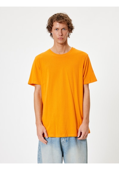 Koton Basic Tişört Slim Fit Bisiklet Yaka Kısa Kollu Turuncu 4sam10842hk Turuncu