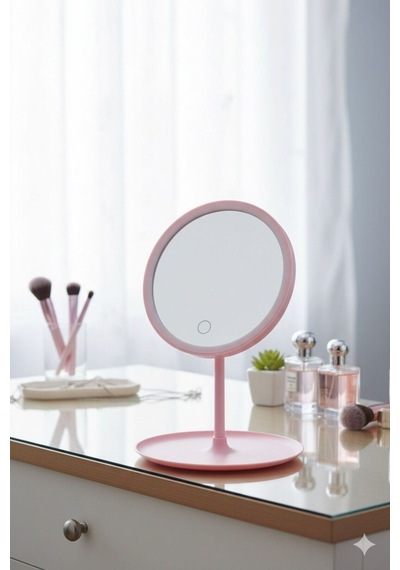Led Işıklı Dokunmatik Masa Üstü Makyaj Aynası Pembe Pembe