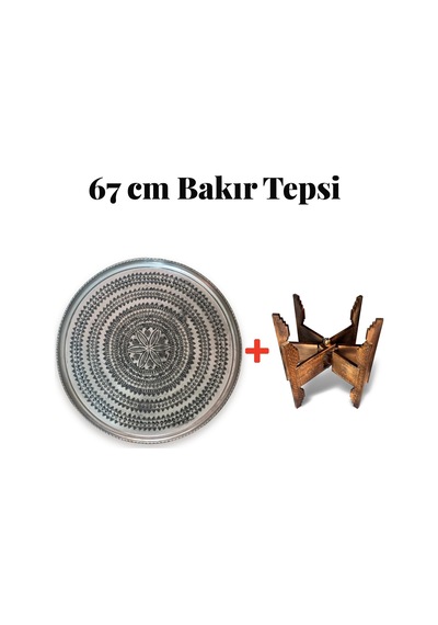 Binbir Trend 67 Cm El İşlemeli Otantik Desenli Kalaylı Urfa Bakır Tepsi + Katlanabilir Yer Sehpası