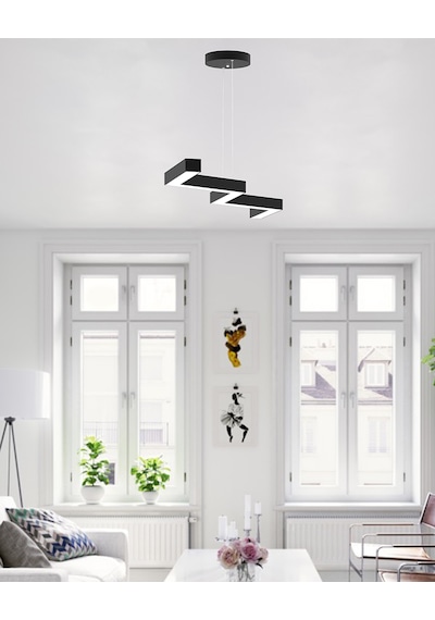 Zigzag Siyah Kasa, Sarı Işık Modern Sarkıt Led Avize Siyah