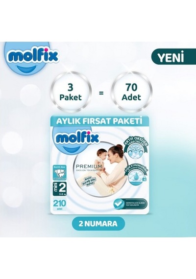 Molfix Premium Fırsat Paketi 70'li x 3 210 Adet PKT.MOLFIX.101 2 Numara