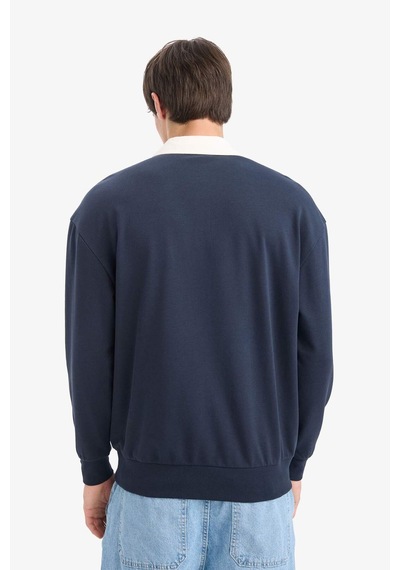 Defacto Boxy Fit Polo Yaka Sweatshirt E6523ax25aunv64 Lacivert