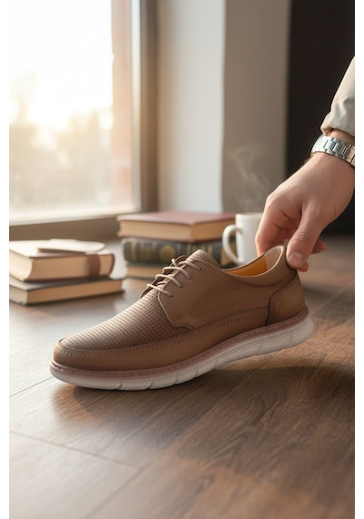 Enoch Vizyon Serisi Perfore Dokulu Hafif Taban Casual Ayakkabı Vizon