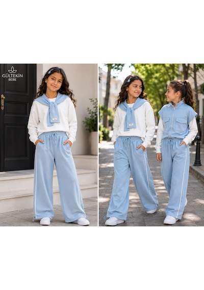 Son Öz Bebe Atkılı Kız Üçlü Eşofman Takımı 10-14 Yaş -so009735 - Mavi