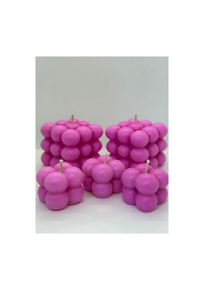 5'li Pembe Bubble Mum Seti %100 Soya Wax Düğün, Nişan, Kına, Hediyelik Pembe