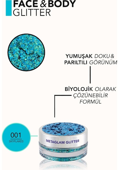 Metaglam Doğada Çözünebilen Yoğun Işıltılı & İpeksi Dokulu Vücut Simi 8682536081856 001 Skyflakes