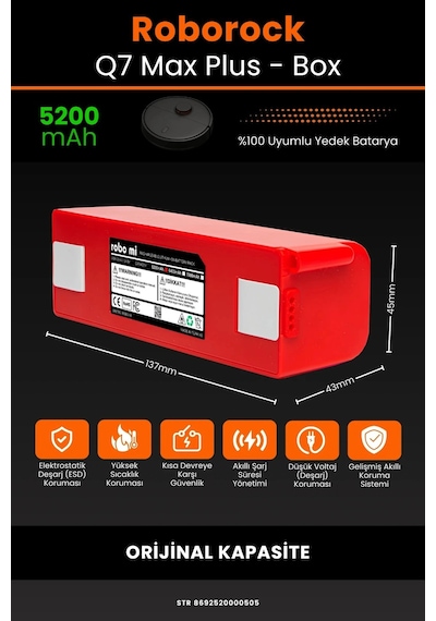Roborock Q7 Max Plus 5200mah Uyumlu Robot Süpürge Bataryası - Box -  Kapasite