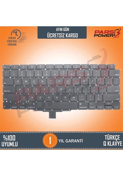 Apple Uyumlu MacBook Air 13" A2179 MVH22LL/A* Klavye Işıklı (Siyah ING) (Pars Power) İngilizce - Küçük Enter 831456