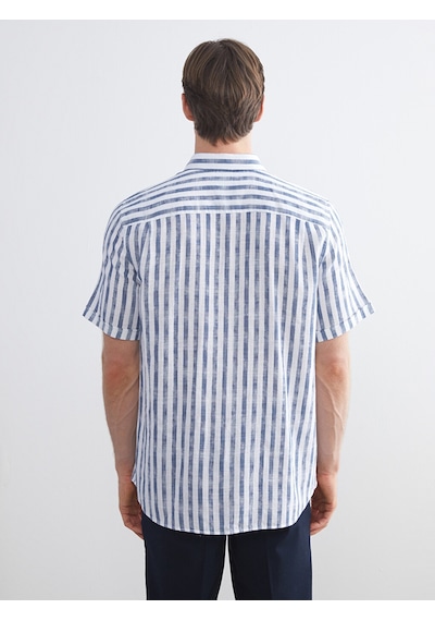 Lcwaıkıkı Classic Lacivert Regular Fit Kısa Kollu Çizgili Poplin Erkek Gömlek