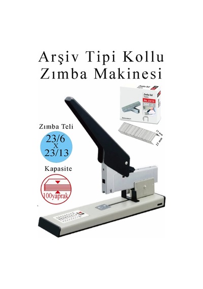 Büyük Boy Zımba Makinesi 1 Adet Arşiv Tipi Zımba Makinası 100 Yaprak Kapasiteli Zımba Teli Hediyeli Kollu Zımba Makinası