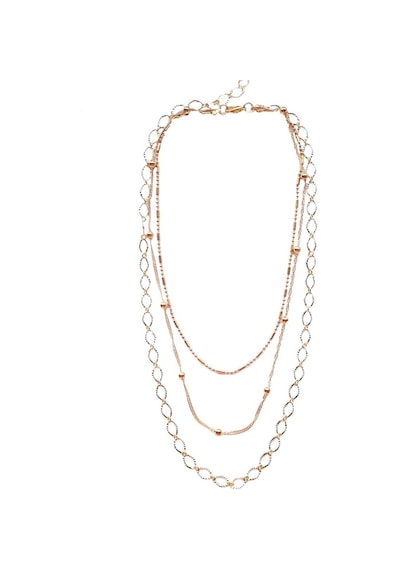 Altın Kaplam Kadın Choker Çoklu Zincir Kolye Çok Renkli