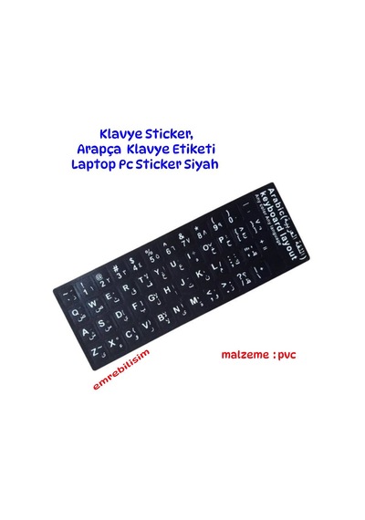 2 Adet Klavye Sticker, Arapça Klavye Etiketi Laptop Pc Sticker Siyah Pvc