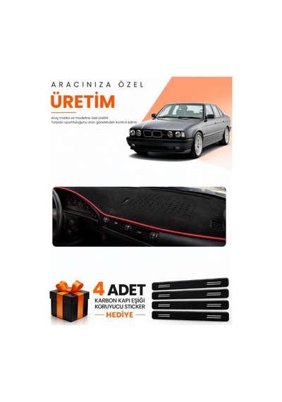 Bmw E34 1988-1996 Uyumlu Torpido Koruma Örtüsü Oto Kılıfı - Siyah Kırmızı