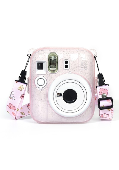 Instax Mini 13 Makine Uyumlu Pembe Simli Pleksi Kılıf