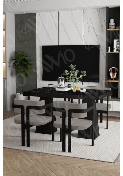 Avvio Pesca Lake Mdf Ayak Tokyo Demonte Sandalye 80x120 Yemek Masası Mutfak Masası 4 Kişilik Siyah Mermer