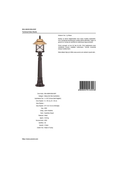 Avonni Bsu-68049-bsa-bop Sarı/siyah Elektrostatik Toz Boyalı Dış Mekan Aydınlatma, E27, Aluminyum, Polikarbon Cam, 30 Cm Sku: Smgstk4cc0646e36