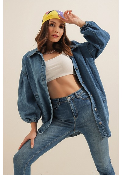 Bigdart 0662 Denim Balon Kollu Kot Ceket - Mavi 001