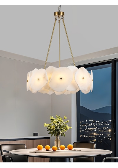 Harlow 60'lık Gold Mermer Taşlı Traverten Model Ledli Avize Gold