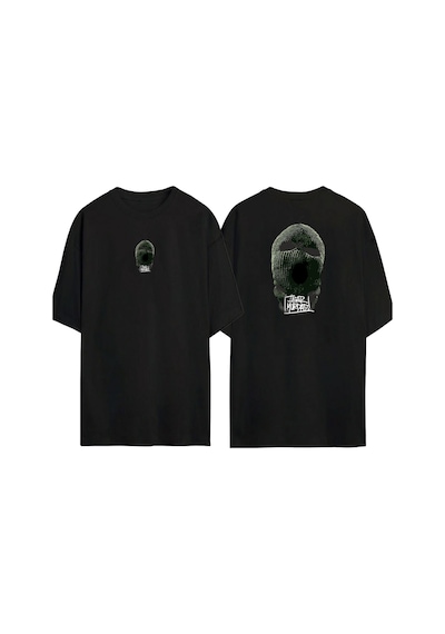Thewert Unisex Ganster Trap Maske Tshırt Ön Arka Baskılı Sıyah Oversize T-shirt Siyah