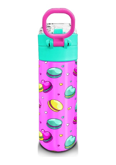 Coral High Kids Açık Pembe Su Yeşili Makaron Desenli Pipetli Ve Direkt İçim Çelik Termos 500 Ml 31912 Pembe - Açık Yeşil