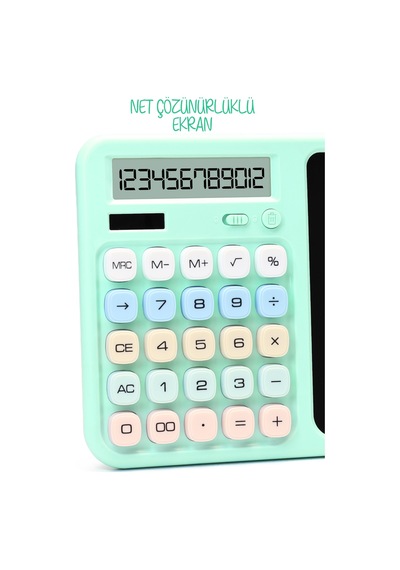 Lcd Ekran Yazı Tahtalı Hesap Makinesi 12 Haneli Tabletli Hesap Makinesi Pastel Yeşil
